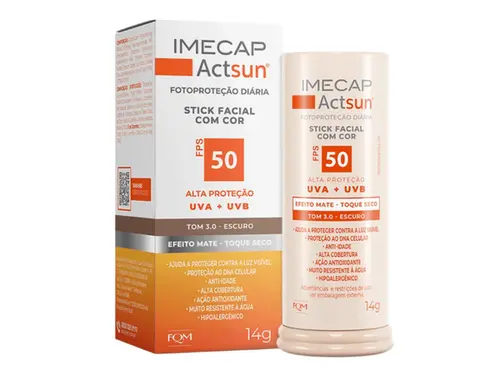 Protetor Solar Facial em Bastão Imecap Actsun Stick FPS 50 Cor 3.0 Escuro 15g
