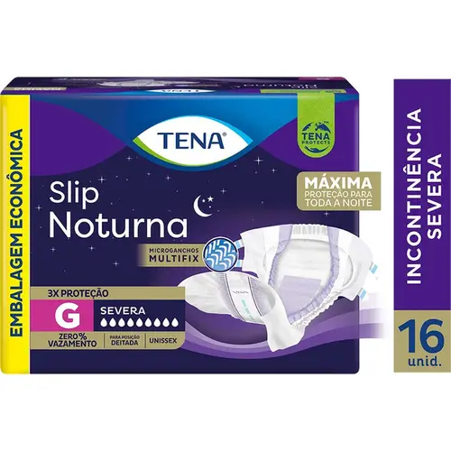 Fralda Geriatrica Tena Slip Noturna G Unissex 16 Unidades