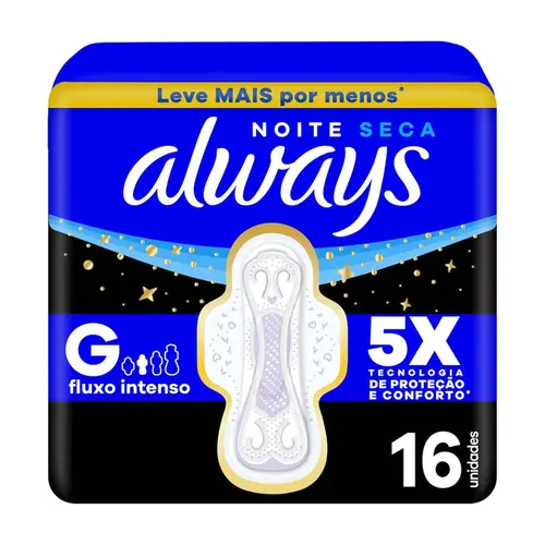 Absorvente Always Noites Tranquilas Seca G com Abas Leve 16 Pague 14