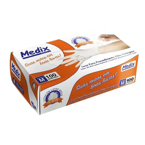 Luva de Látex Medix Com Pó - Tamanho M - 100 Unidades