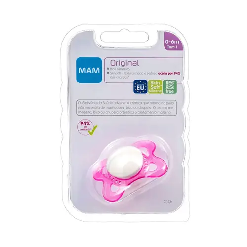 Chupeta MAM Original Rosa SkinSoft Bico Simétrico Nº1 0-6 Meses - 1 Unidade