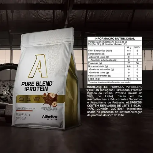 Whey Protein Pure Blend 100% Protein Lacto-Free Creme de Avelã 907g - Atlhetica Nutrition