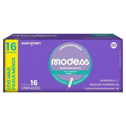 Absorvente Modess Interno Médio Com 16 Unidades