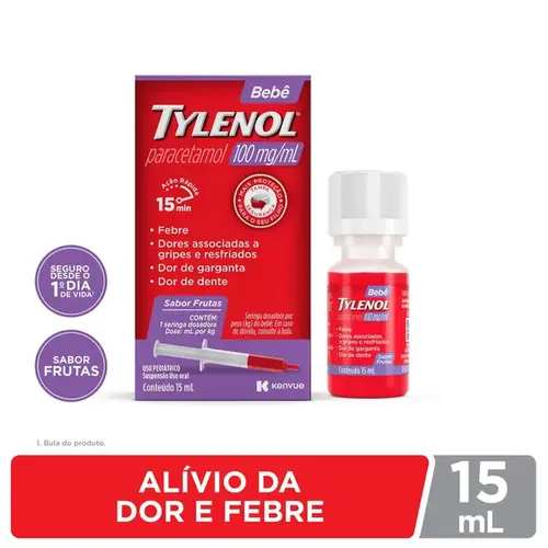 Tylenol Bebê 100mg/ml Sabor Frutas Suspensão 15ml