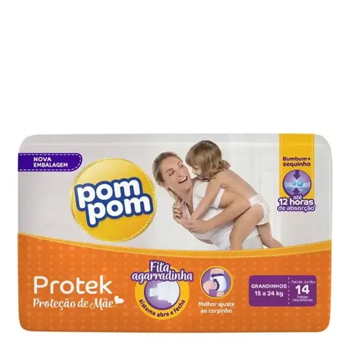 Fralda Pom Pom Protek Proteção de Mãe Jumbo Grandinhos 14 Unidades