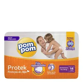 Fralda Pom Pom Protek Proteção de Mãe Jumbo Grandinhos 14 Unidades