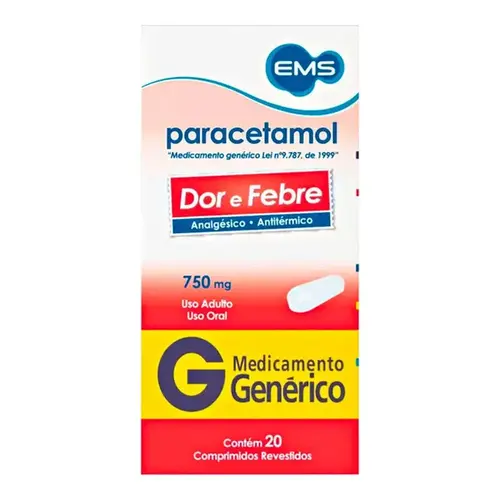 Paracetamol 750mg - 20 Comprimidos - EMS - Genérico