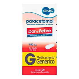 Paracetamol 750mg - 20 Comprimidos - EMS - Genérico