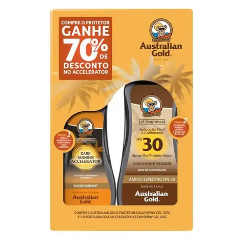 Kit Australian Gold Protetor Solar FPS30 200g + Bronzeador Dark Tanning 125ml