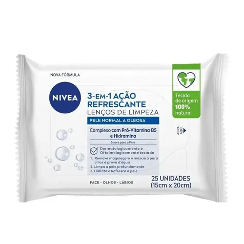 Lenço Demaquilante Nivea 3 Em 1 Ação Refrescante 25 Unidades