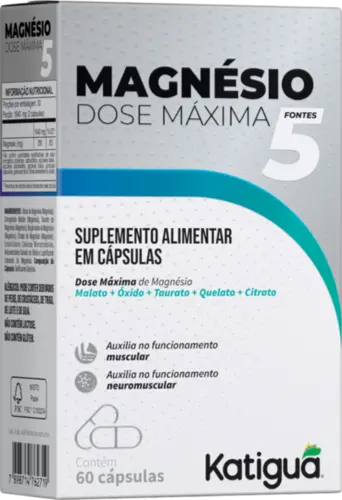 Magnésio Dose Máxima 5 Fontes Katiguá 60 Cápsulas