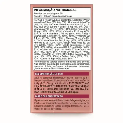 Suplemento Alimentar Adulto Materna Multivitamínico Com DHA 30 Cápsulas