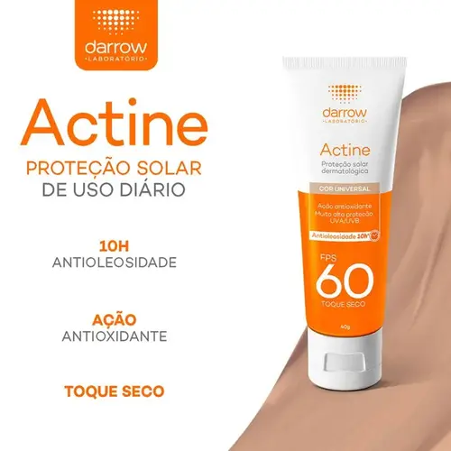 Protetor Solar Facial Darrow Actine FPS 60 Color Antioleosidade Toque Seco 40g