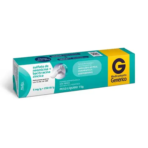 Sulfato de Neomicina 5mg + Bacitracina Zíncica 250UI/g - Pomada 15g - Medley - Genérico