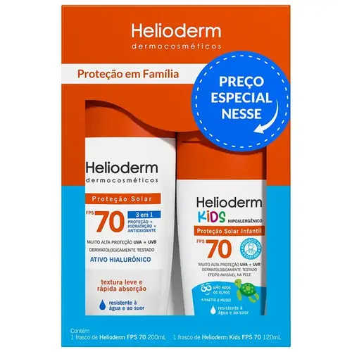 Kit Helioderm Família Protetor Solar Corporal FPS70 200ml + Protetor Solar Kids FPS70 120ml