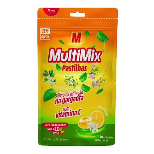 Pastilhas para Garganta Multimix Adulto com Vitamina C Limão-menta 10 Unidades