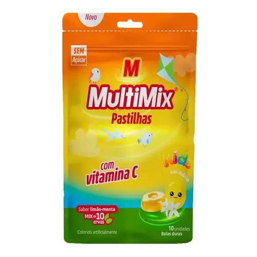 Pastilhas para Garganta Multimix Infantil com Vitamina C Limão-menta 10 Unidades