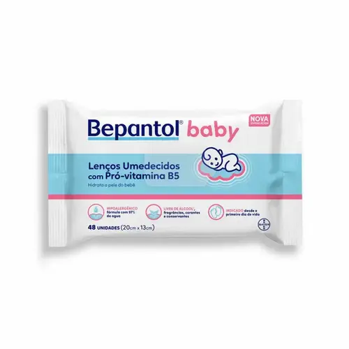 Lenço Umedecido Bepantol Baby Hipoalergênico com Pró Vitamina B5 Sem Fragrância 48 Unidades