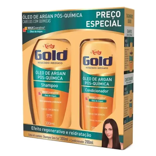 Kit Niely Gold Óleo de Argan Pós-Química Shampoo 300ml + Condicionador 200ml