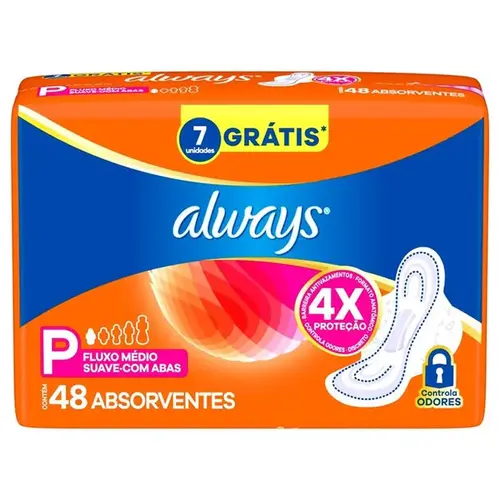 Absorvente com Abas Suave Always 48 Unidades Grátis 7 Unidades