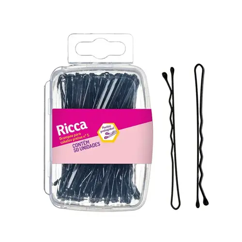 Grampo para Cabelo Preto N°5 Ricca - 50 Unidades