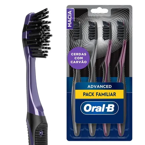 Escova Dental Oral-B Advanced 3D White - 5 Ações com Carvão - 4 Unidades
