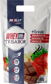 Whey 100% Concentrado Trisabor Pouch 900g – Absolut Nutrition - (Morango com chantilly, Beijinho Coco e Chocolate)