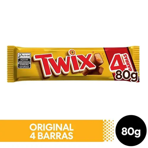 Chocolate Wafer Twix Caramelo Embalagem Família com 4 Barras 80g