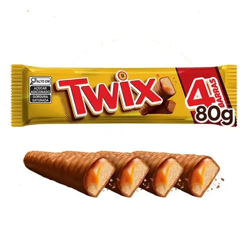 Chocolate Wafer Twix Caramelo Embalagem Família com 4 Barras 80g