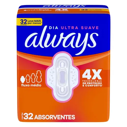 Absorvente Always Dia Ultra Suave com Abas 32 Unidades