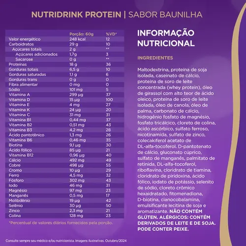 Suplemento Alimentar em Pó Nutridrink Protein Sabor Baunilha 350g