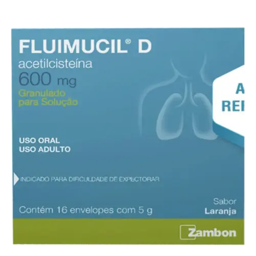 Fluimucil D 600mg - Sabor Laranja - 16 Envelopes com 5g