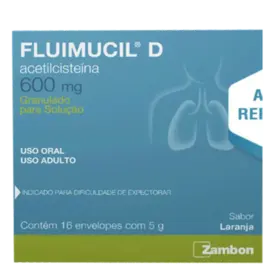 Fluimucil D 600mg - Sabor Laranja - 16 Envelopes com 5g