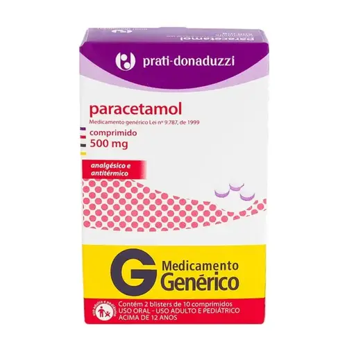 Paracetamol 500mg 20 Comprimidos Genérico Prati-Donaduzzi
