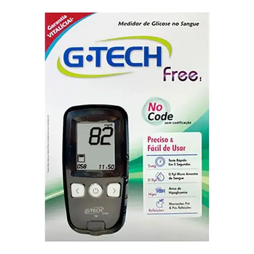 Kit Aparelho Medidor de Glicemia G-Tech Free 10 Tiras + 10 Lancetas + 1 Lancetador