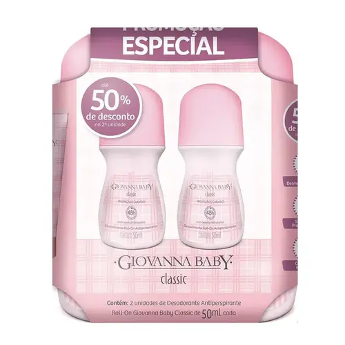 Kit Desodorante Giovanna Baby Roll On Classic 50ml 2 unidades