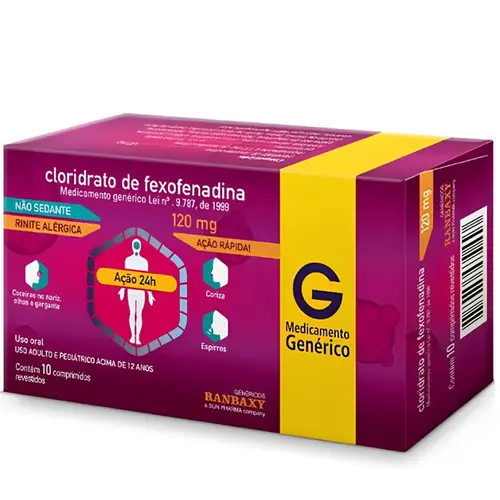 Cloridrato de Fexofenadina 120mg 10 Comprimidos - Ranbaxy - Genérico