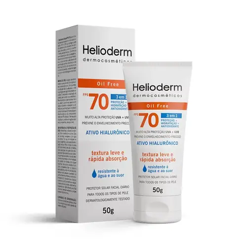 Protetor Solar Facial Helioderm Oil Free FPS70 Sem Cor 50g
