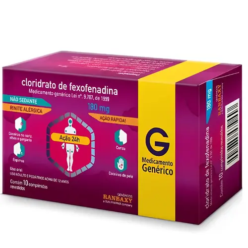 Cloridrato de Fexofenadina 180mg 10 Comprimidos - Ranbaxy - Genérico