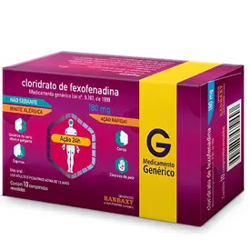 Cloridrato de Fexofenadina 180mg 10 Comprimidos - Ranbaxy - Genérico