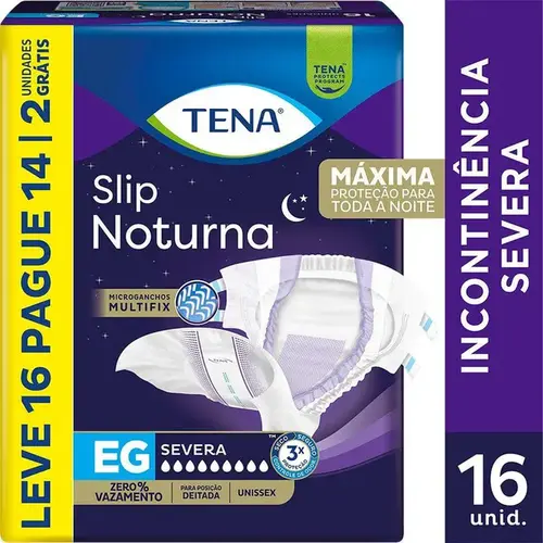 Fralda Geriátrica Tena Slip Noturna EG Leve 16 Pague 14