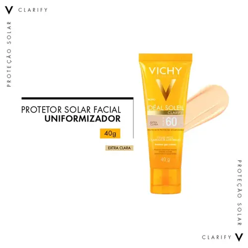 Protetor Solar Facial Vichy Idéal Soleil Clarify Cor Extra Clara FPS60 40g