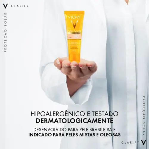 Protetor Solar Facial Vichy Idéal Soleil Clarify Cor Extra Clara FPS60 40g