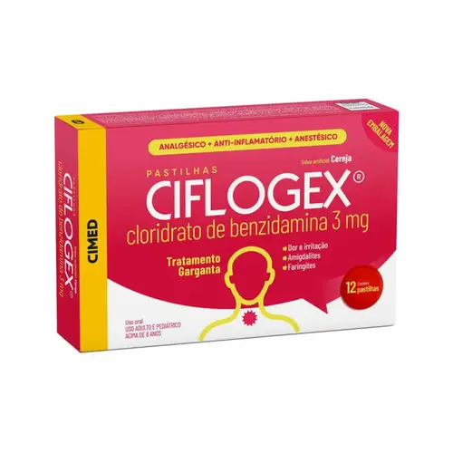 Pastilha Ciflogex 3mg - Sabor Cereja - 12 Pastilhas