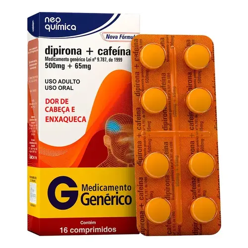 Dipirona Sódica 500mg + Cafeina 65mg Genérico Neo Química 16 Comprimidos