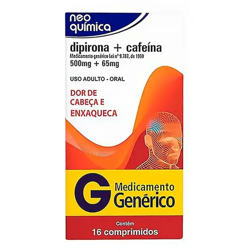 Dipirona Sódica 500mg + Cafeina 65mg Genérico Neo Química 16 Comprimidos