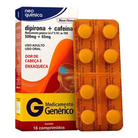 Dipirona Sódica 500mg + Cafeina 65mg Genérico Neo Química 16 Comprimidos