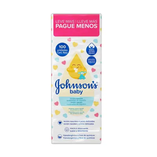 Algodão Quadrado Johnson's Baby 100 Unidades