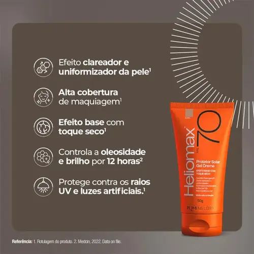 Protetor Solar Facial Heliomax Gel Creme FPS 70 Cor Média 50g