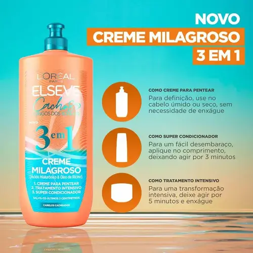 Creme Para Pentear Elseve Cachos Longos dos Sonhos Milagroso 3 em 1 500ml
